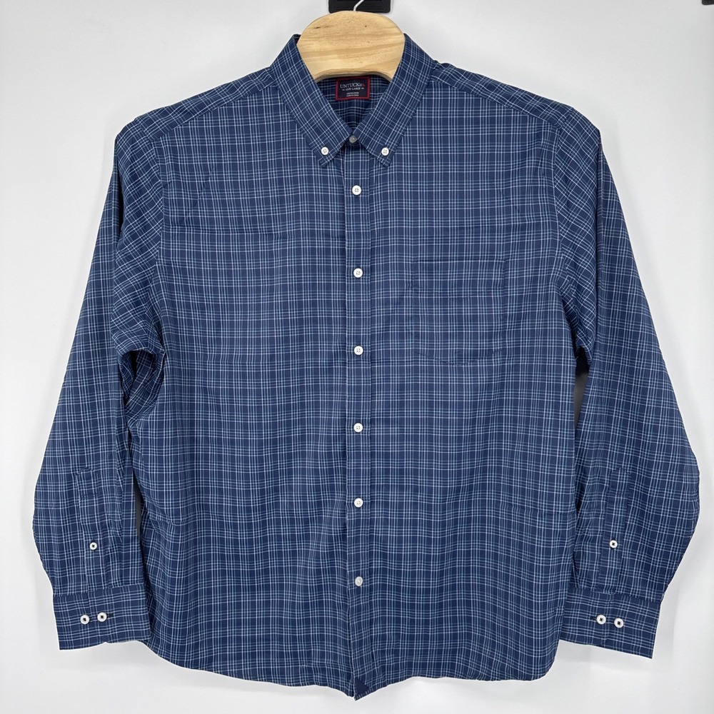 UNTUCKit Vesparo Button-Up Shirt Navy Plaid Long Sleeve Performance Golf XXXL